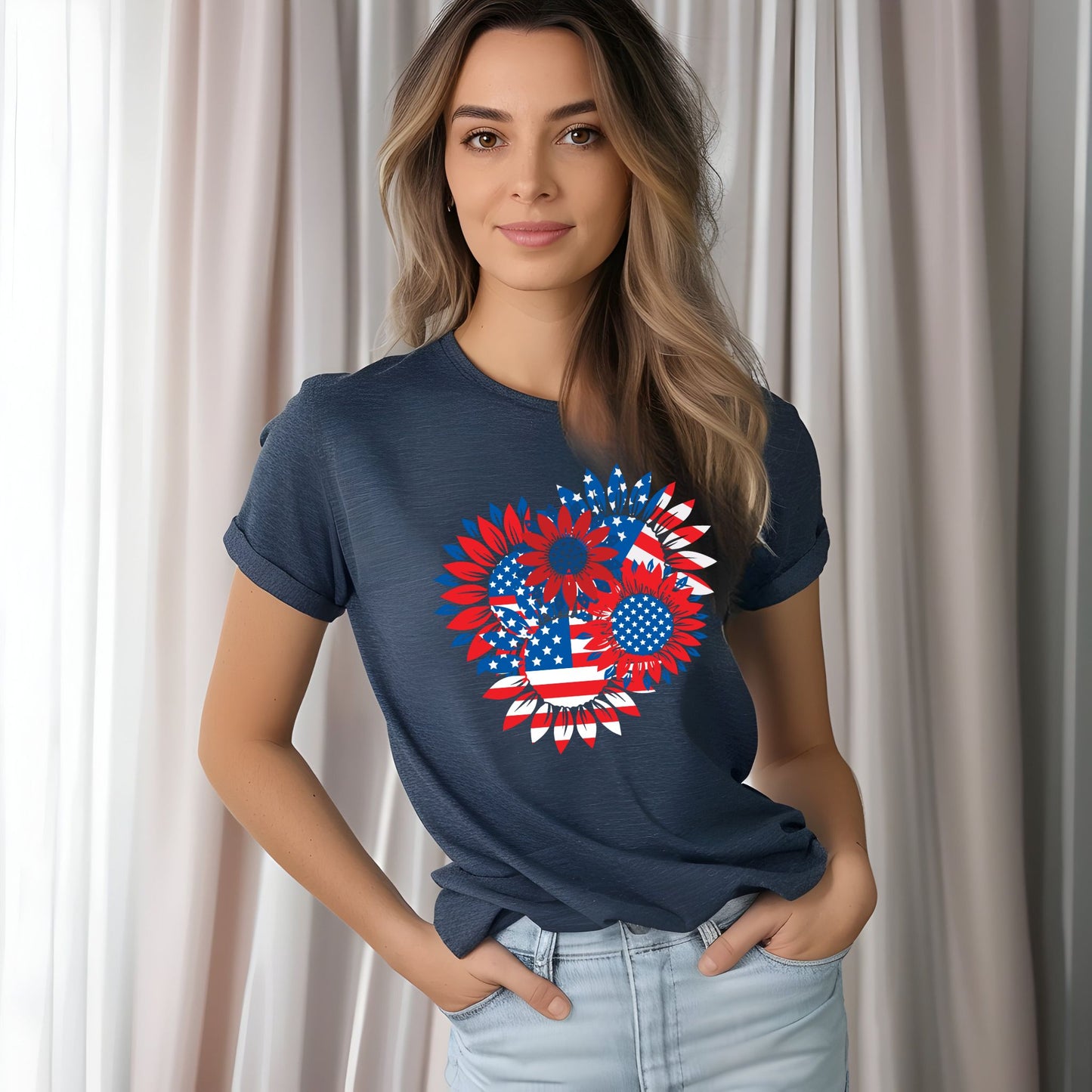 Patriotic Sunflower T-Shirt American Flag Stars and Stripes Floral Graphic Tee Sunflowers Shirt Gift For American 4th Of July Flag T-Shirt Patriotic Shirt