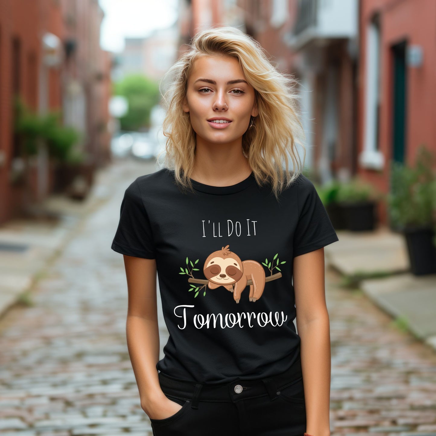 Lazy Baby Sloth "I'll Do It Tomorrow" T-Shirt Funny Cute Graphic Tee Procrastination Shirt Funny Shirt Procrastinator Gift Sarcastic Gift