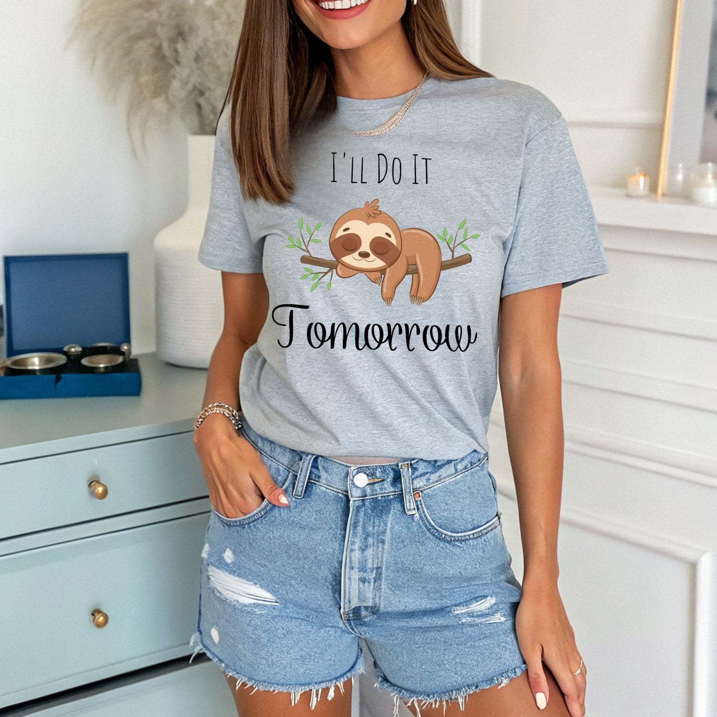 Lazy Baby Sloth "I'll Do It Tomorrow" T-Shirt Funny Cute Graphic Tee Procrastination Shirt Funny Shirt Procrastinator Gift Sarcastic Gift