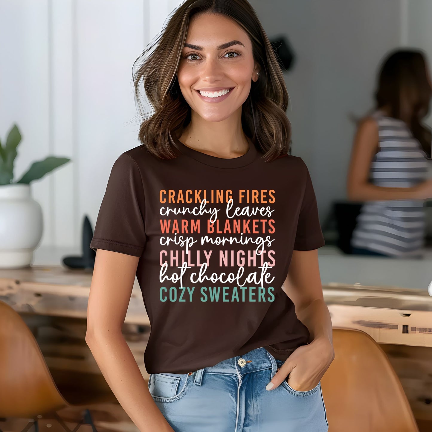 Cozy Fall Vibes T-Shirt Autumn Text Graphic Tee Fall Lovers Tshirt Crackling Fires and Cozy Sweaters T-Shirt Fall Lover Gift