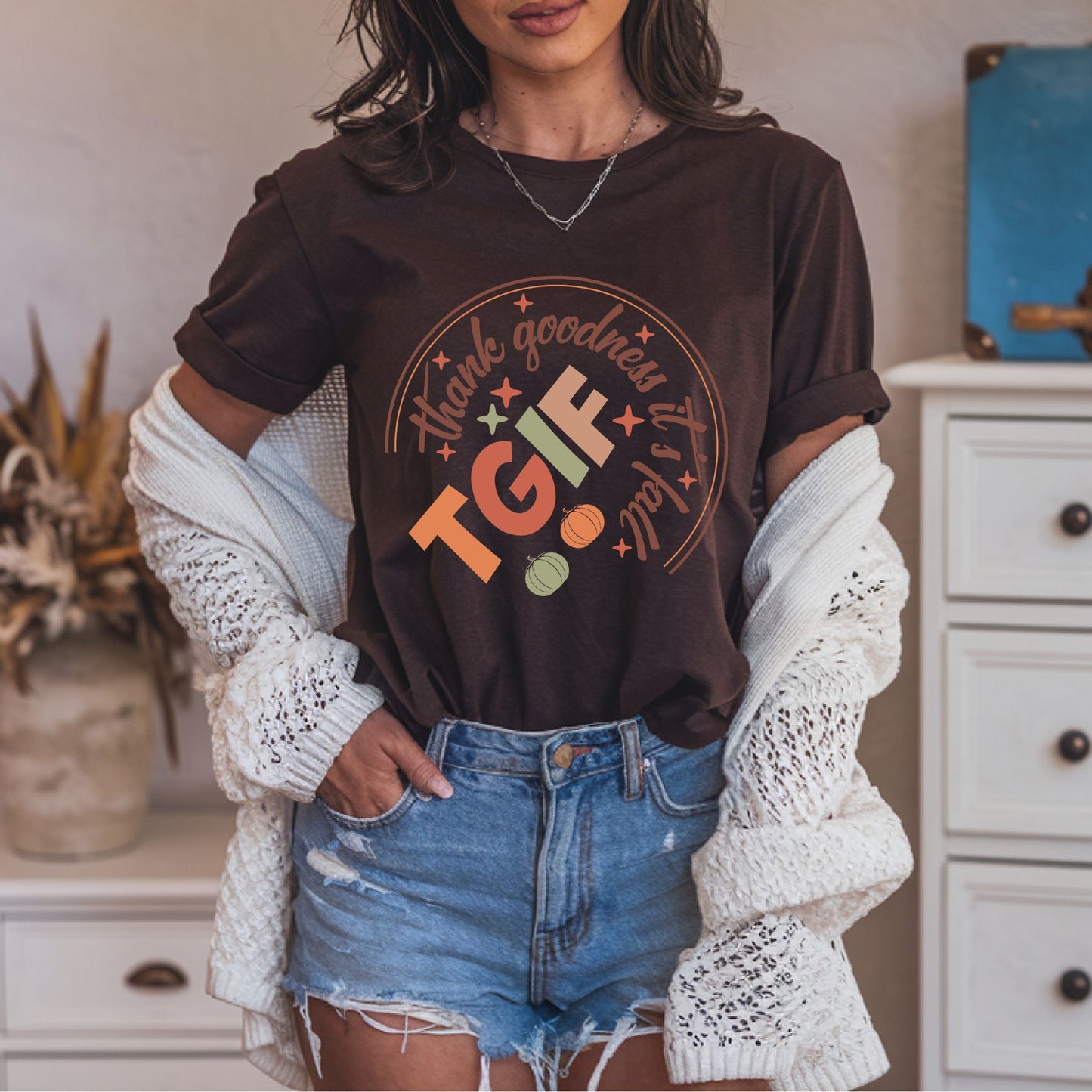 T-Shirt Autumn Vibes TGIF Thank Goodness It's Fall Gift For Autumn Fall Vibes