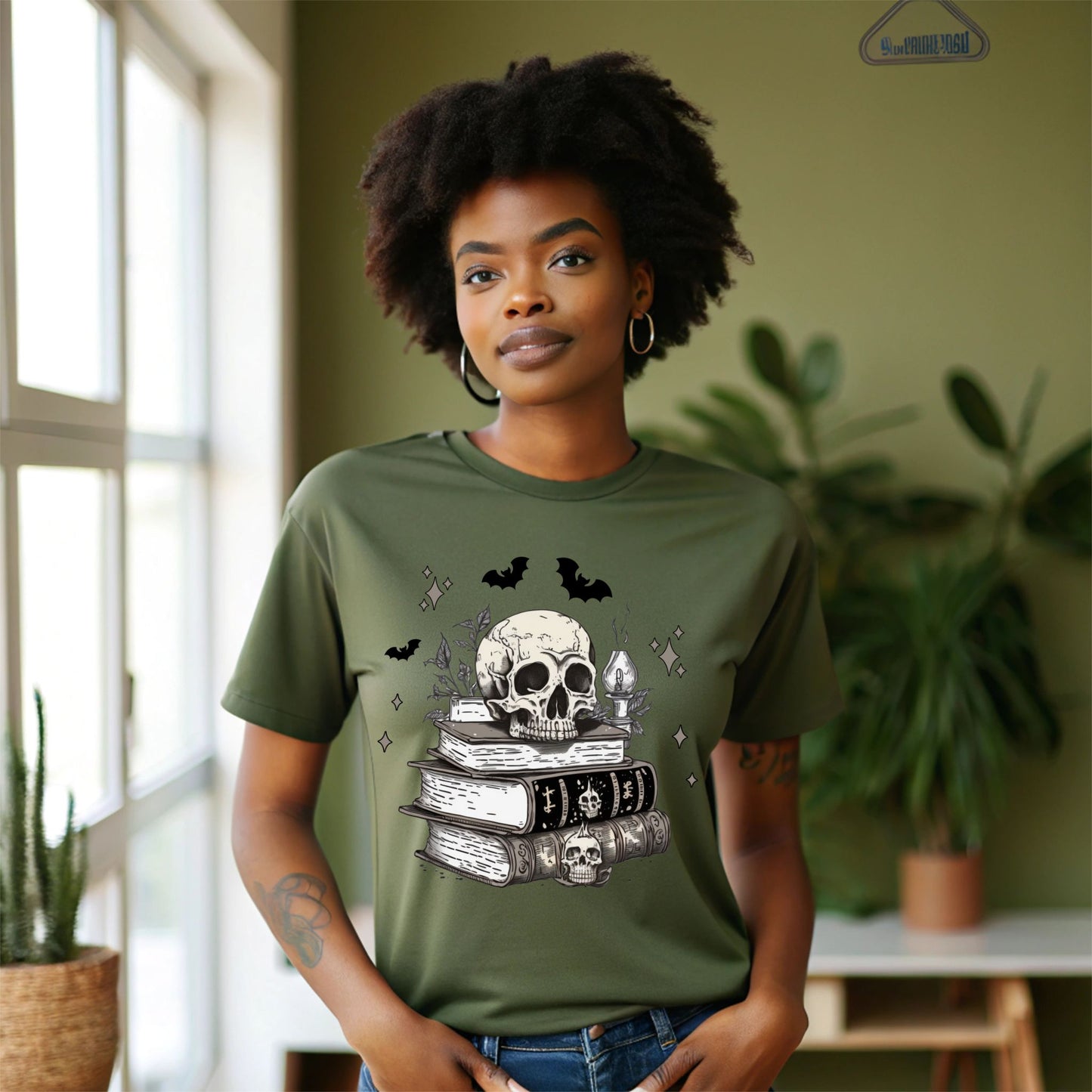 Dark Academia Aesthetic T-Shirt – Skull, Books, and Bats Gothic Graphic Tee