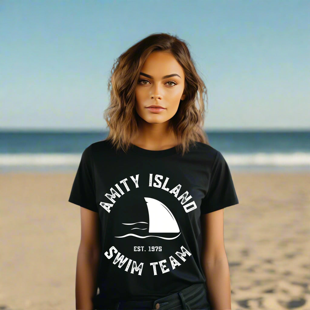 Amity Island Swim Club T-Shirt – Retro Shark Graphic Tee for Summer, Beach, and Film Fans