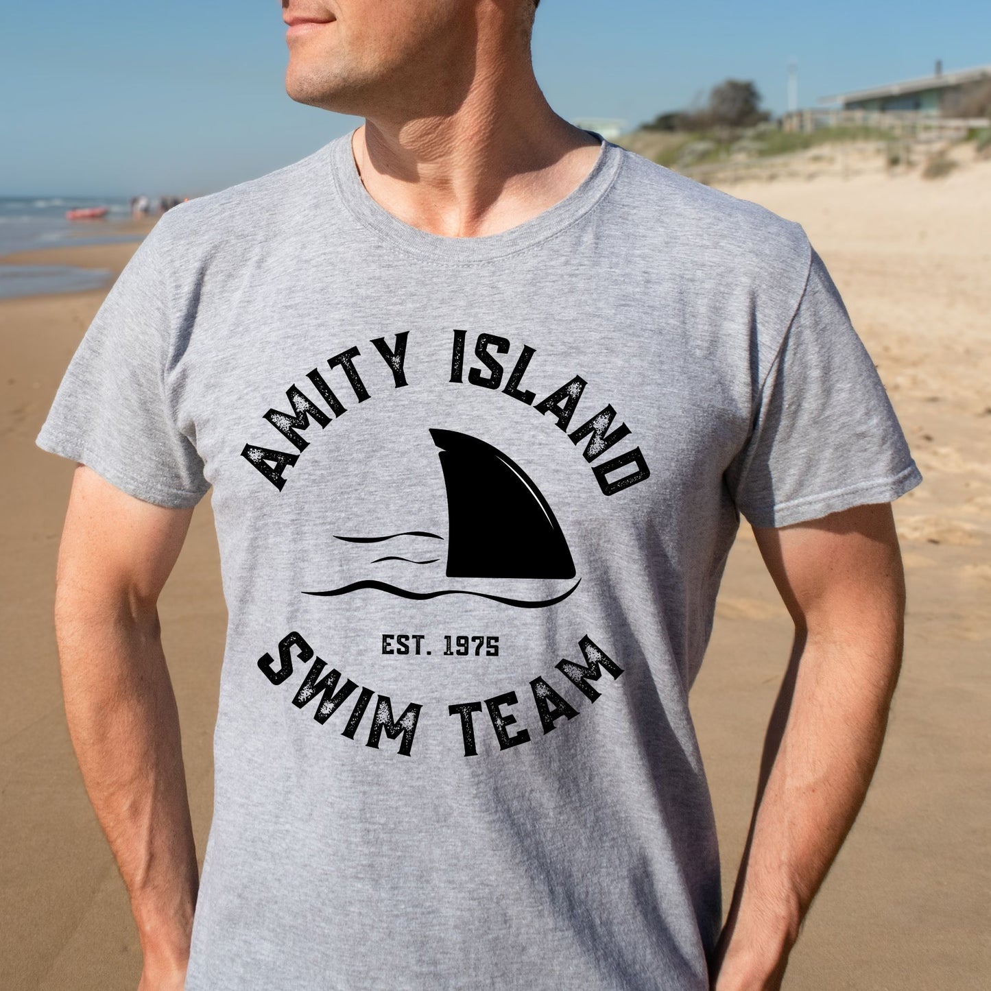 Amity Island Swim Club T-Shirt – Retro Shark Graphic Tee for Summer, Beach, and Film Fans