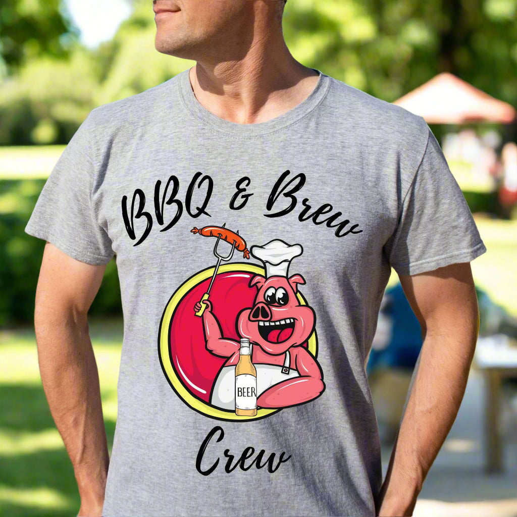 BBQ and Brew Crew Funny BBQ Lover Tee Graphic Tee for Grill Masters and Beer Lovers Dad Shirt Beer Enthusiast Gift Hilarious Shirt