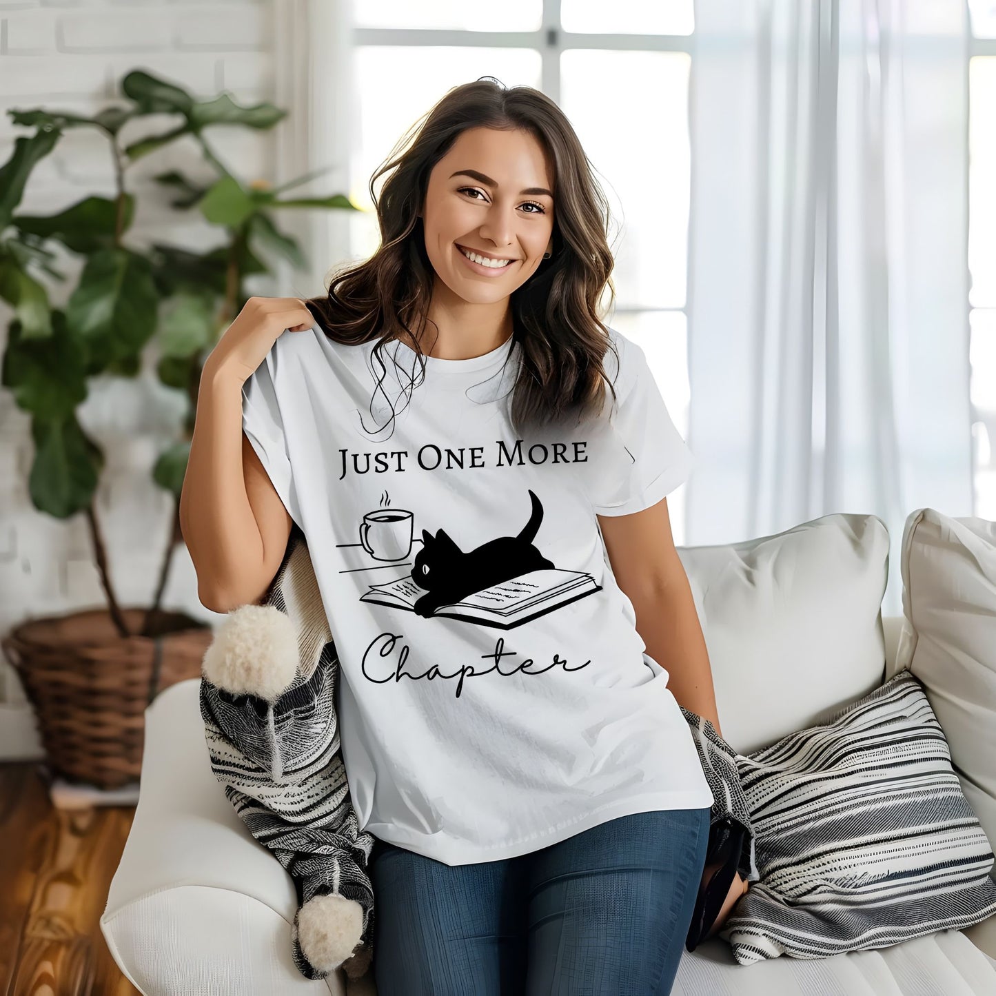 Reading Shirt For Book Lover Gifts Just One More Chapter Tshirt for Bookish Gifts Cat Lover Tee Black Cat Gifts