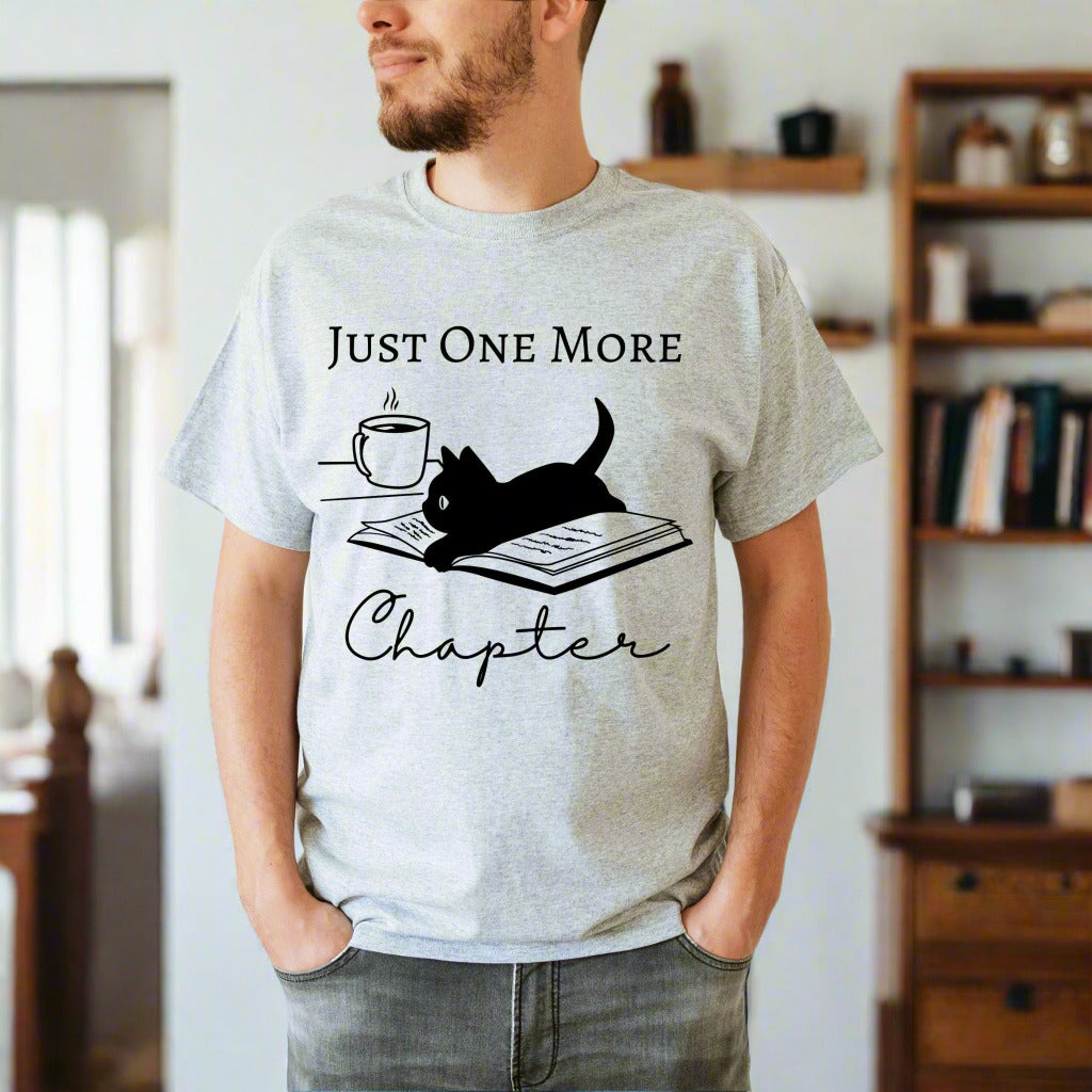 Reading Shirt For Book Lover Gifts Just One More Chapter Tshirt for Bookish Gifts Cat Lover Tee Black Cat Gifts