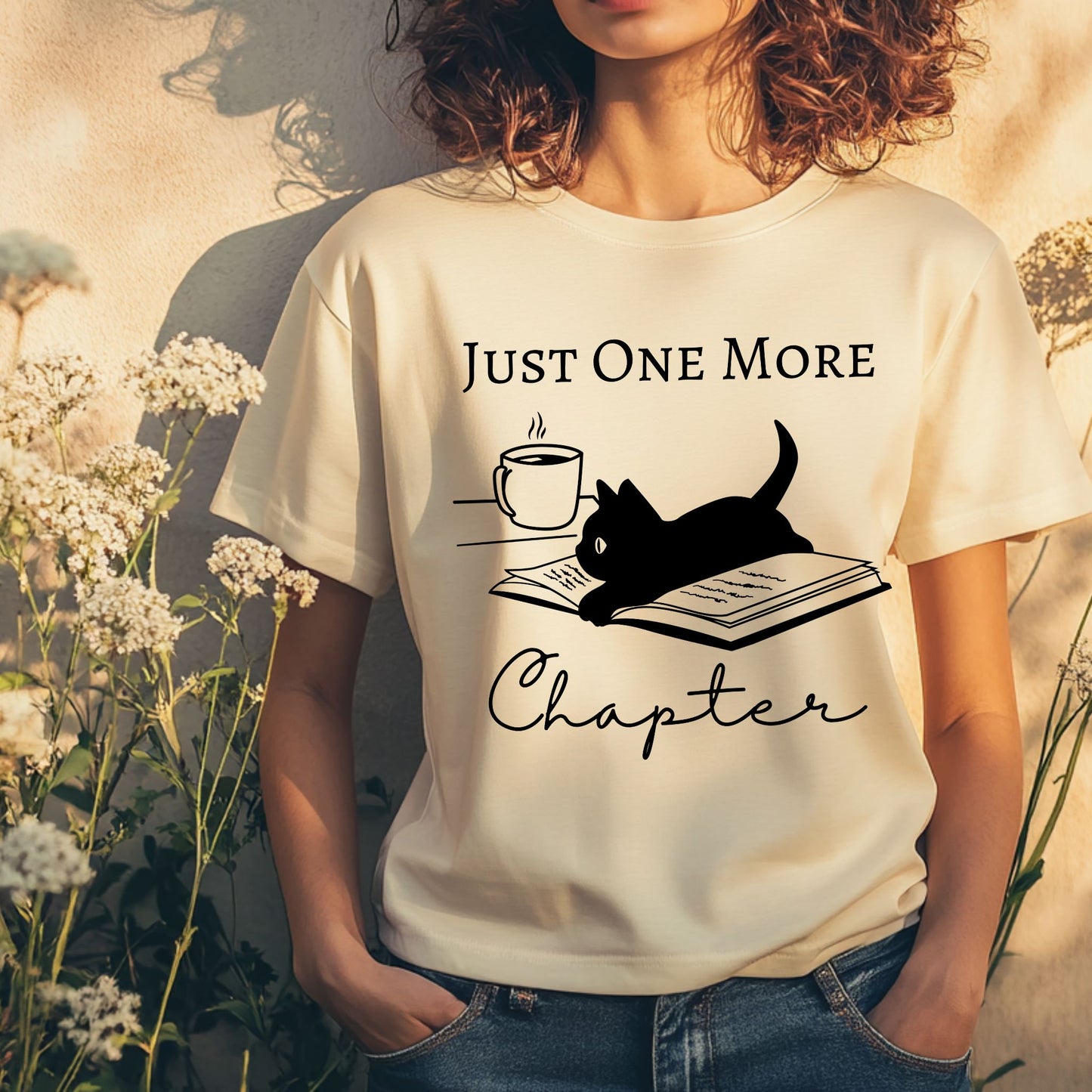 Reading Shirt For Book Lover Gifts Just One More Chapter Tshirt for Bookish Gifts Cat Lover Tee Black Cat Gifts