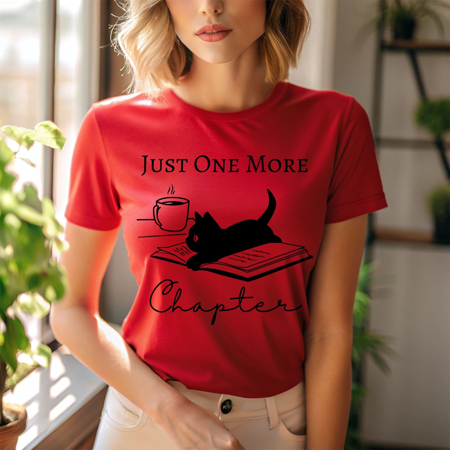 Reading Shirt For Book Lover Gifts Just One More Chapter Tshirt for Bookish Gifts Cat Lover Tee Black Cat Gifts