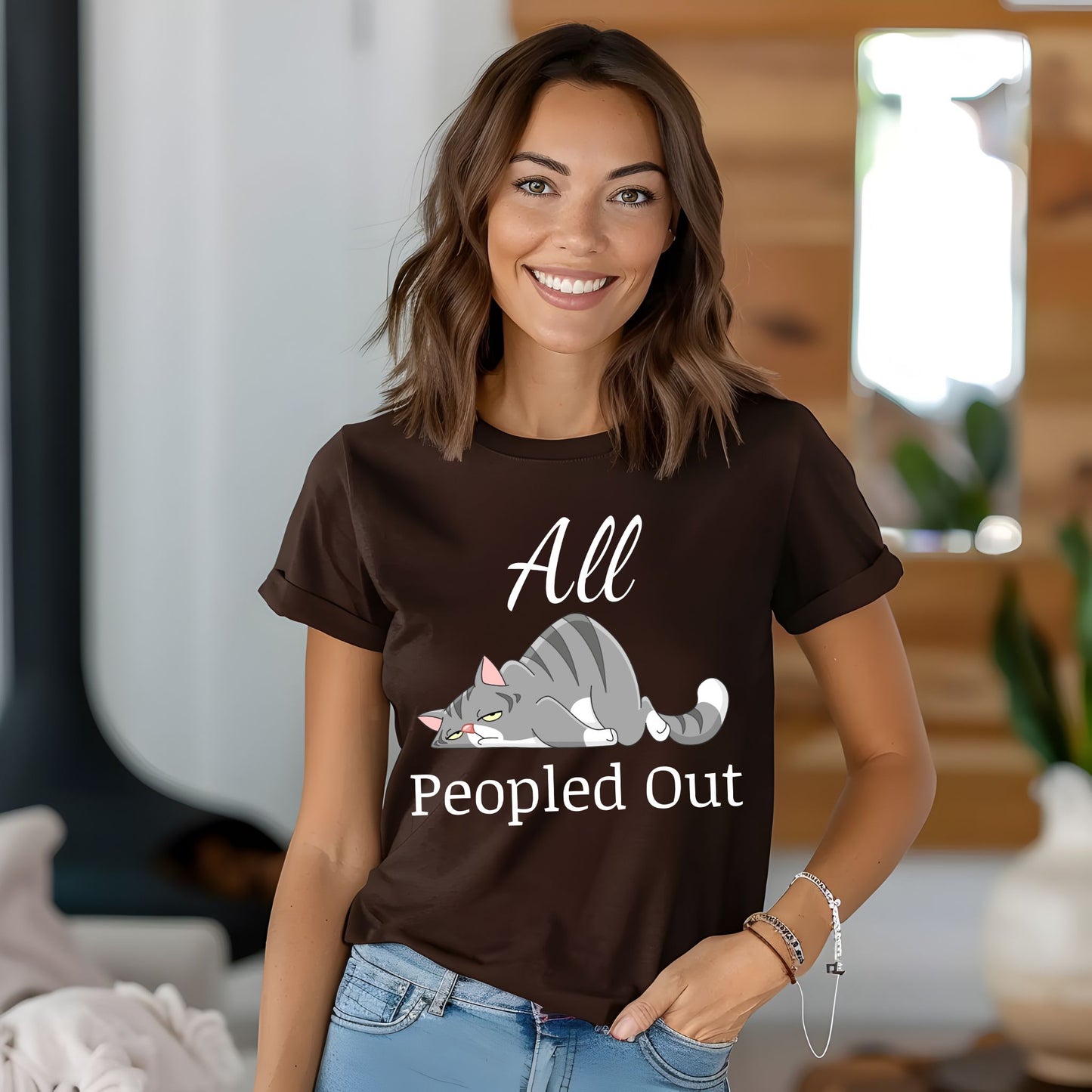 All Peopled Out TShirt Anxiety Shirt Introvert Shirt Cat Lover Gift Sarcastic TShirt Funny Cat Tee