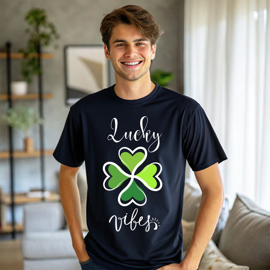 Lucky Vibes T-Shirt Heart Shamrock St. Patrick’s Day T-Shirt Cute Lucky Clover Graphic Tee