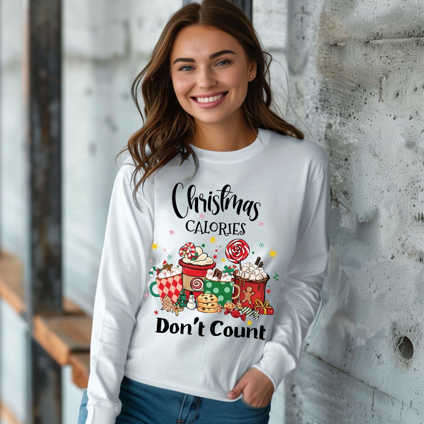 Christmas Calories Don't Count T-Shirt, Funny Christmas Tee Holiday Shirt Long Sleeve Tee