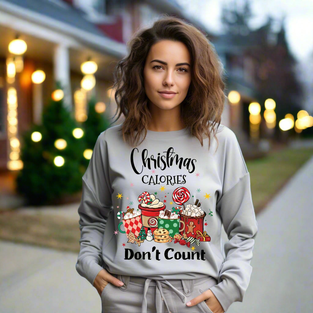 Christmas Calories Don't Count T-Shirt, Funny Christmas Tee Holiday Shirt Long Sleeve Tee