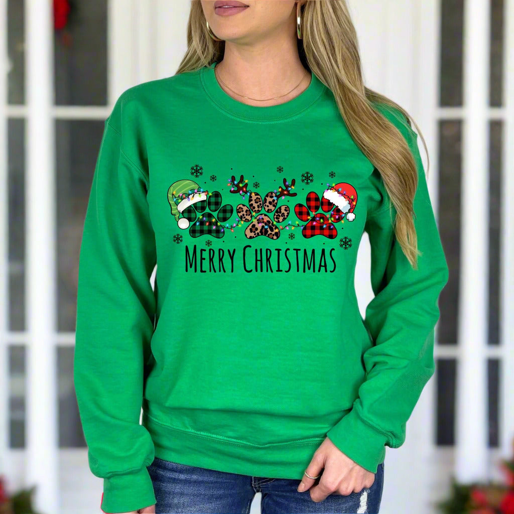Pawprint Christmas shirt Merry Christmas Tee Pet Lover Christmas TShirt Long Sleeve Tee
