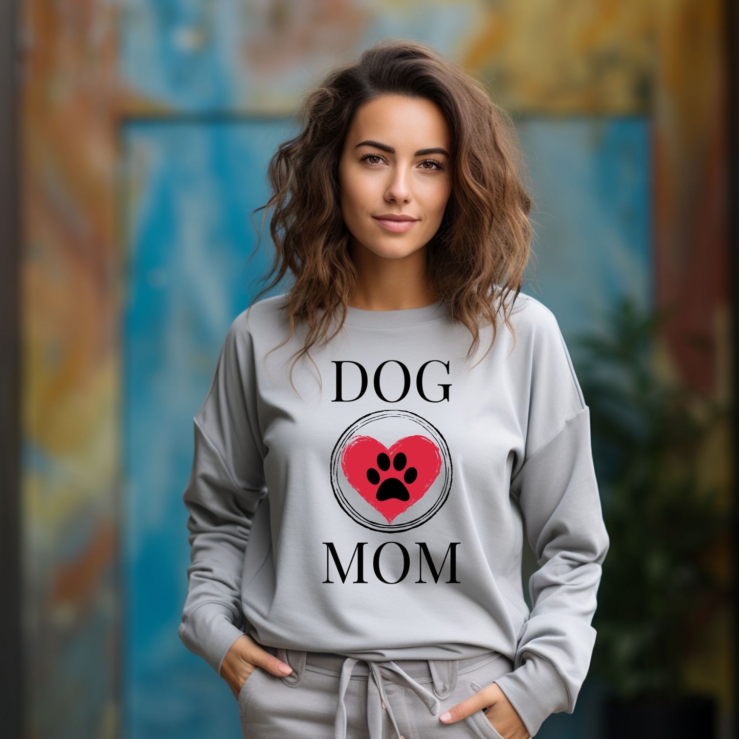Dog Mom Paw Print Heart T-Shirt, Pet Lover Tee, Animal Parent Shirt, Puppy Owner Top, Cute Doggie Theme Clothing Long Sleeve Tee