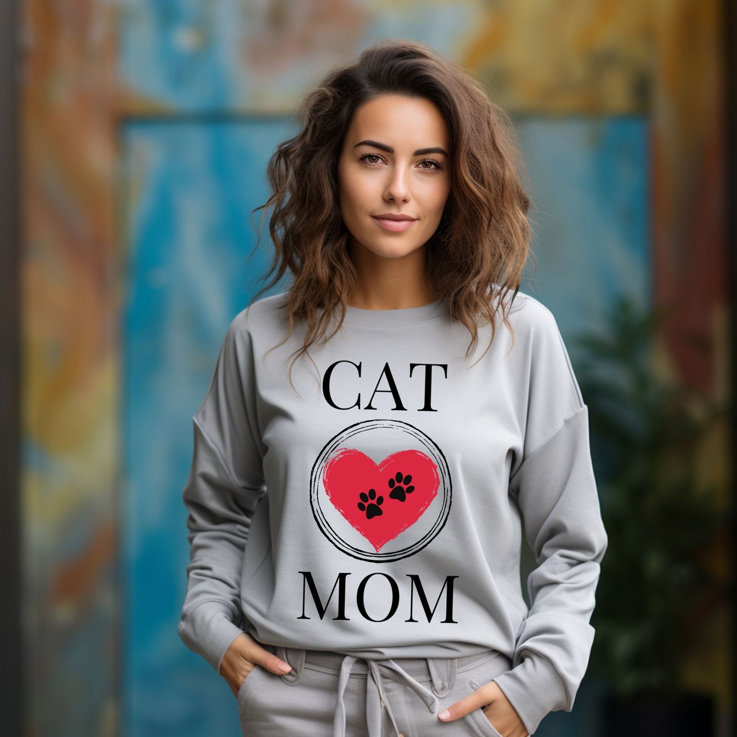 Cat Mom T-Shirt, Pet Lover Tee, Heart Pawprint Shirt, Gift for Cat Owner, Mother's Day Gift Long Sleeve Tee
