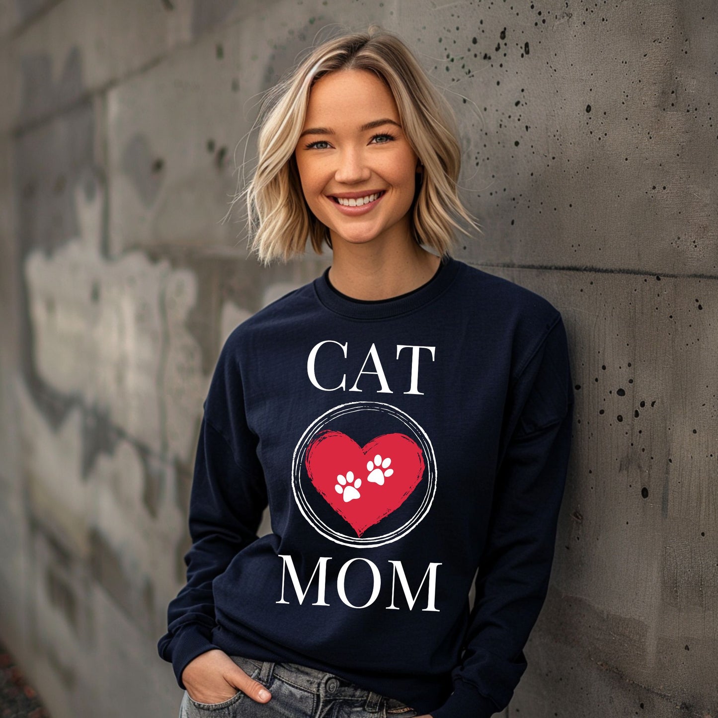 Cat Mom T-Shirt, Pet Lover Tee, Heart Pawprint Shirt, Gift for Cat Owner, Mother's Day Gift Long Sleeve Tee