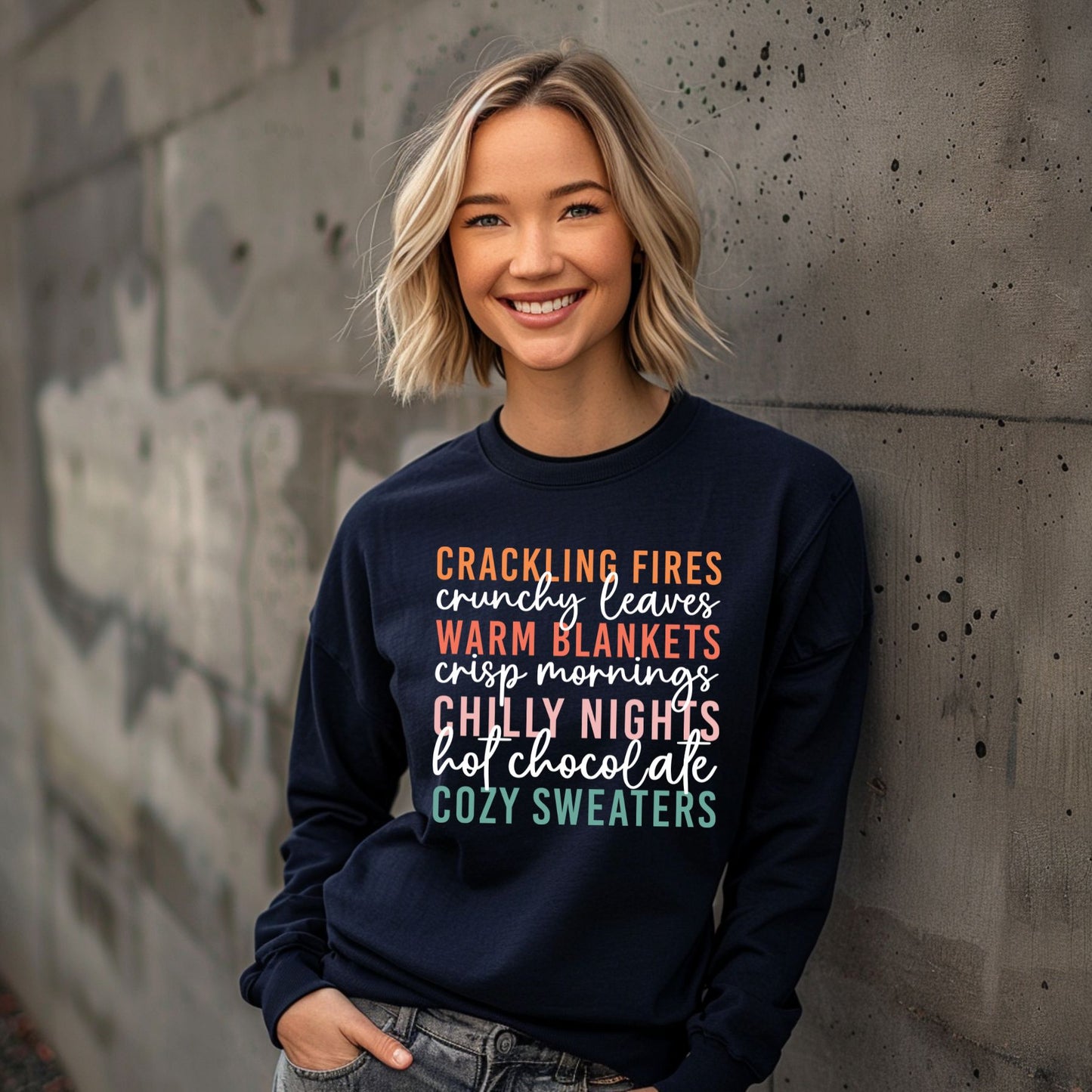 Fall Vibes T-Shirt Autumn Text Graphic Tee Fall Lovers Tshirt Crackling Fires and Cozy Sweaters T-Shirt Fall Lover Gift Long Sleeve Tee