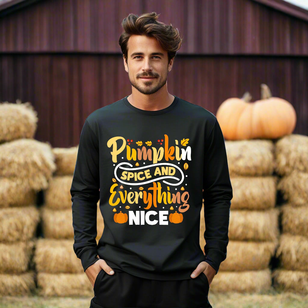 Pumpkin Spice and Everything Nice T-Shirt – Cute Fall Autumn Graphic Tee for Pumpkin Lovers Long Sleeve Tee