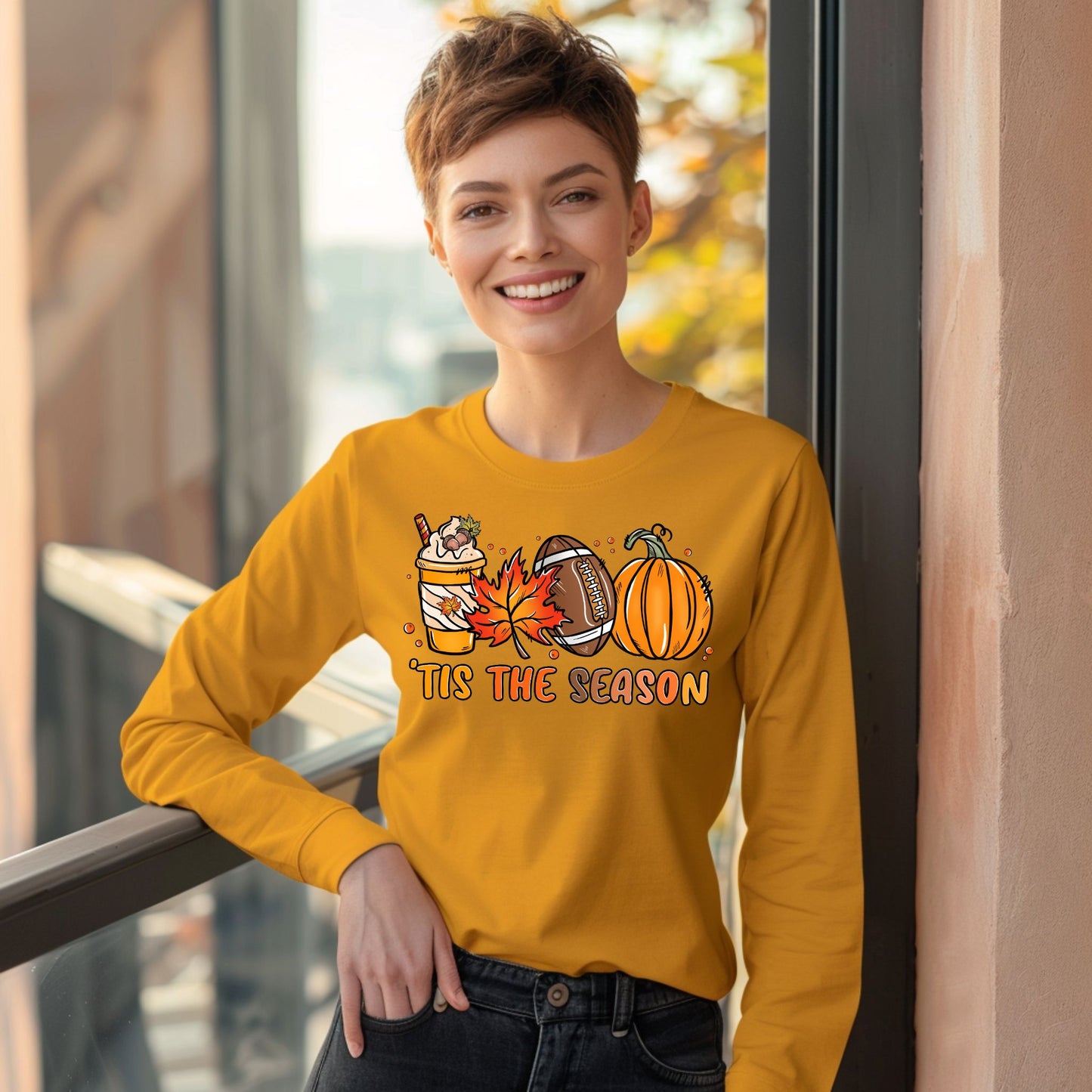Tis The Season Shirt Pumpkin Patch TShirt Game Day Tee Coffee Lover Gift Fall Shirt Lonmg Sleeve Tee