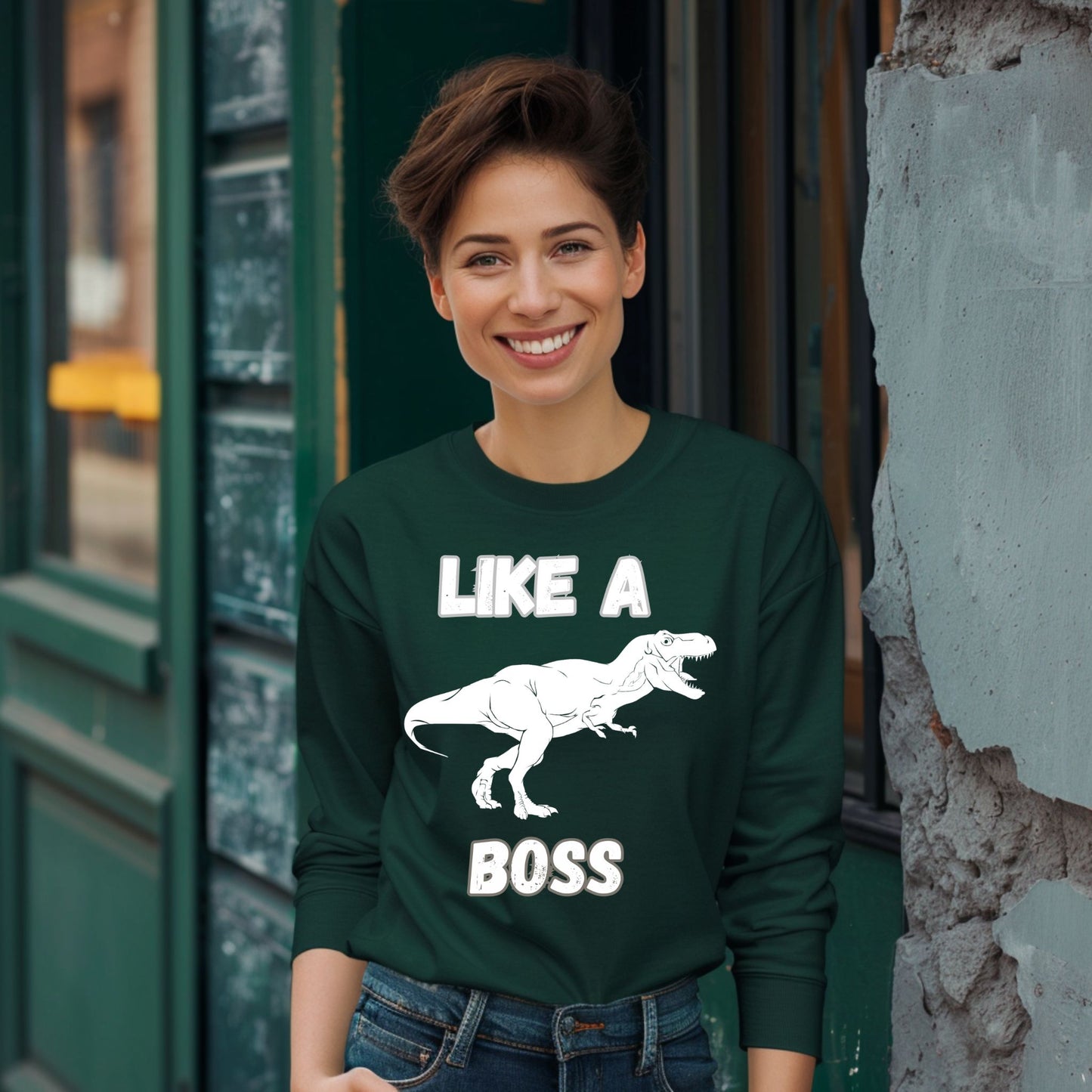 Like a Boss T-Rex T-Shirt – Funny Tyrannosaurus Rex Dinosaur Graphic Tee Long Sleeve Tee