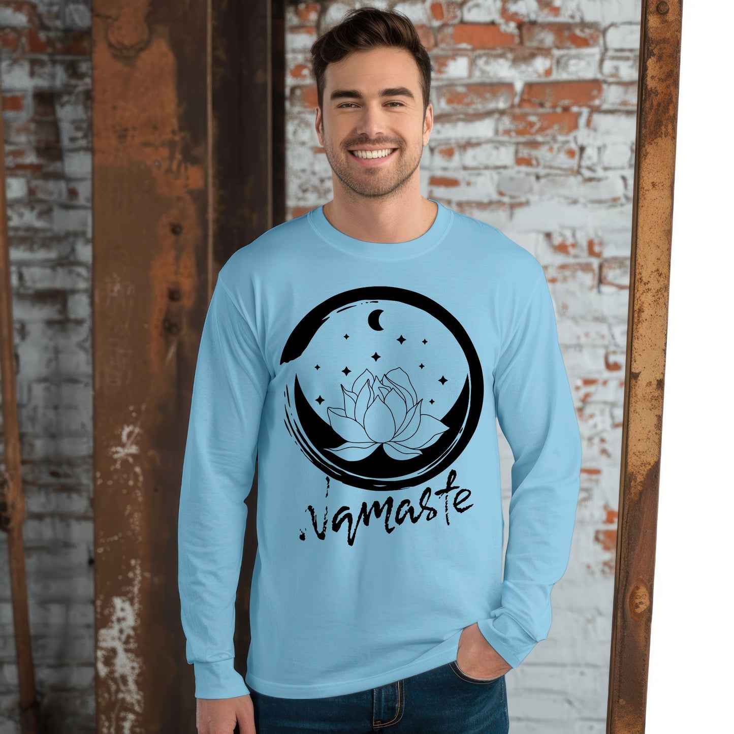 Namaste T-Shirt – Lotus Flower & Moon Graphic Tee for Yoga, Meditation & Mindfulness Lovers Yoga Shirt Meditation Shirt Yoga Gift Zen TShirt Long Sleeve Tee