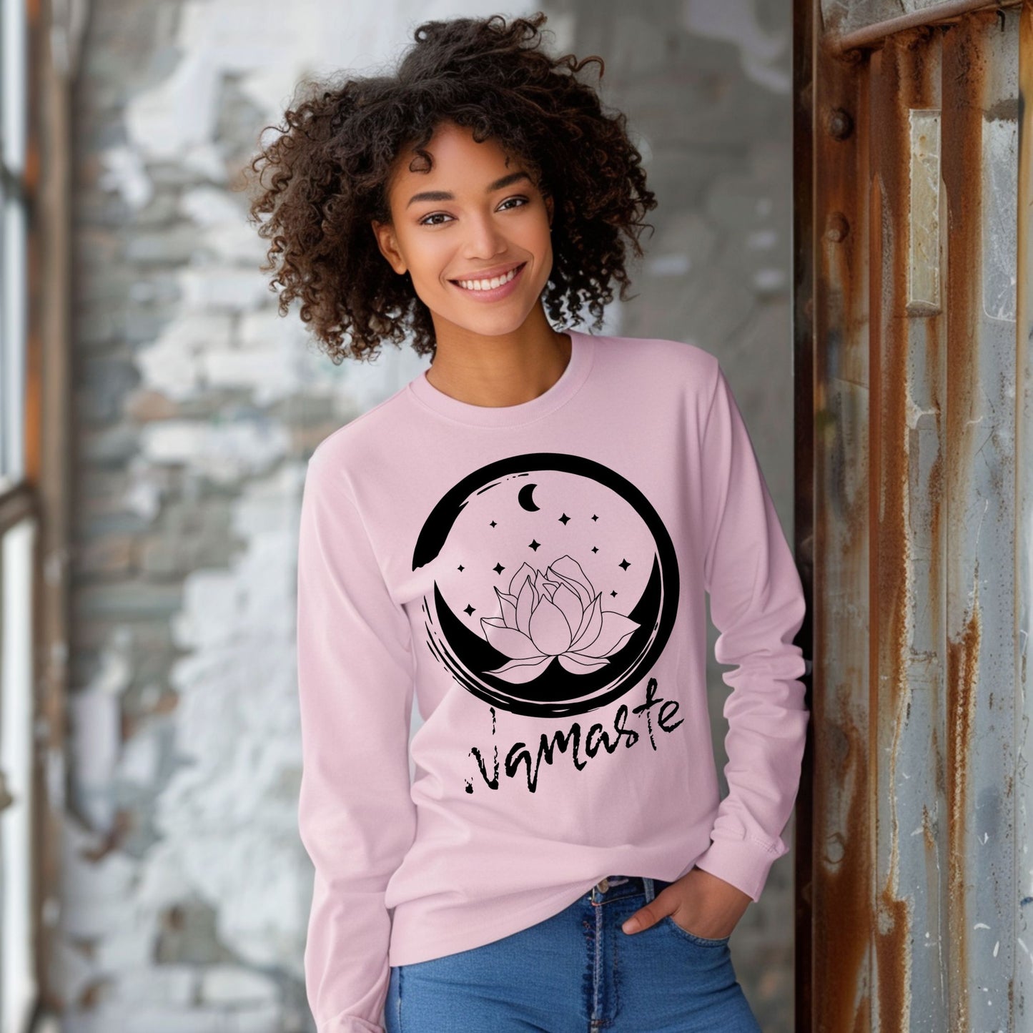 Namaste T-Shirt – Lotus Flower & Moon Graphic Tee for Yoga, Meditation & Mindfulness Lovers Yoga Shirt Meditation Shirt Yoga Gift Zen TShirt Long Sleeve Tee