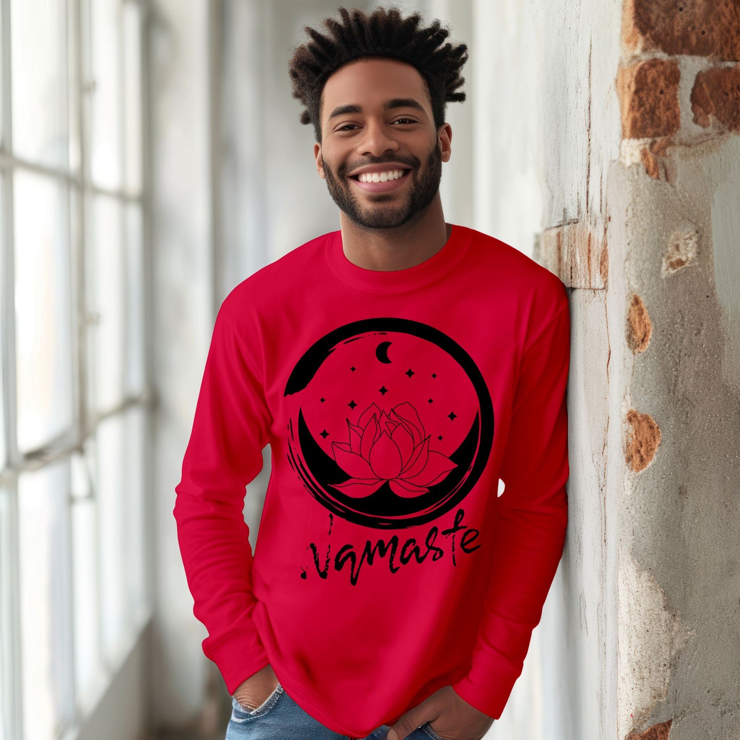 Namaste T-Shirt – Lotus Flower & Moon Graphic Tee for Yoga, Meditation & Mindfulness Lovers Yoga Shirt Meditation Shirt Yoga Gift Zen TShirt Long Sleeve Tee