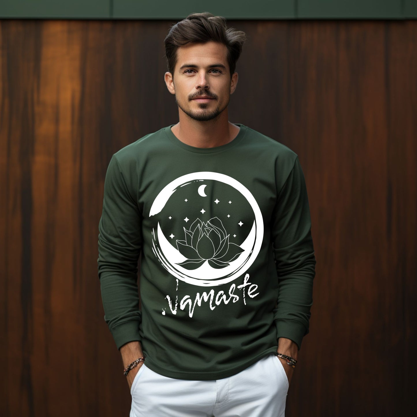 Namaste T-Shirt – Lotus Flower & Moon Graphic Tee for Yoga, Meditation & Mindfulness Lovers Yoga Shirt Meditation Shirt Yoga Gift Zen TShirt Long Sleeve Tee