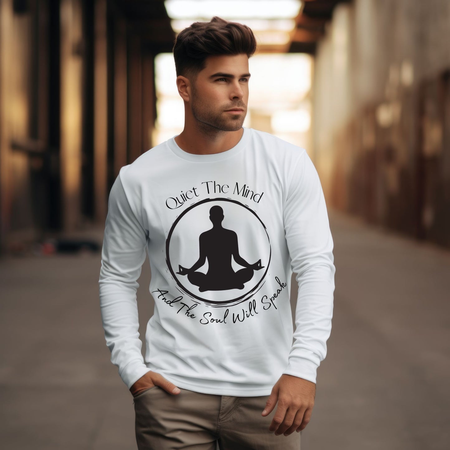Quiet the Mind and the Soul Will Speak T-Shirt Meditation Shirt Zen Shirt Manifest Shirt Inspirational Meditation & Mindfulness Graphic TeeYoga Gift Long Sleeve Tee