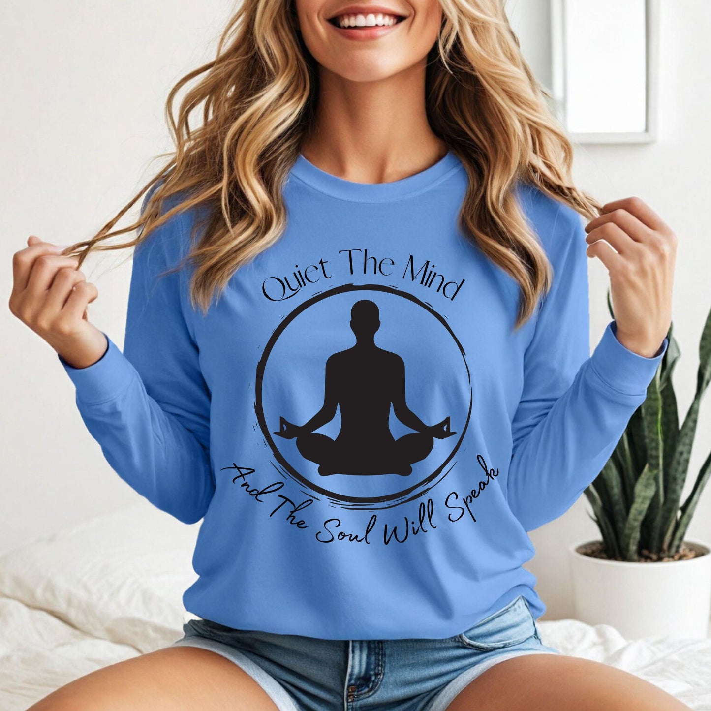 Quiet the Mind and the Soul Will Speak T-Shirt Meditation Shirt Zen Shirt Manifest Shirt Inspirational Meditation & Mindfulness Graphic TeeYoga Gift Long Sleeve Tee
