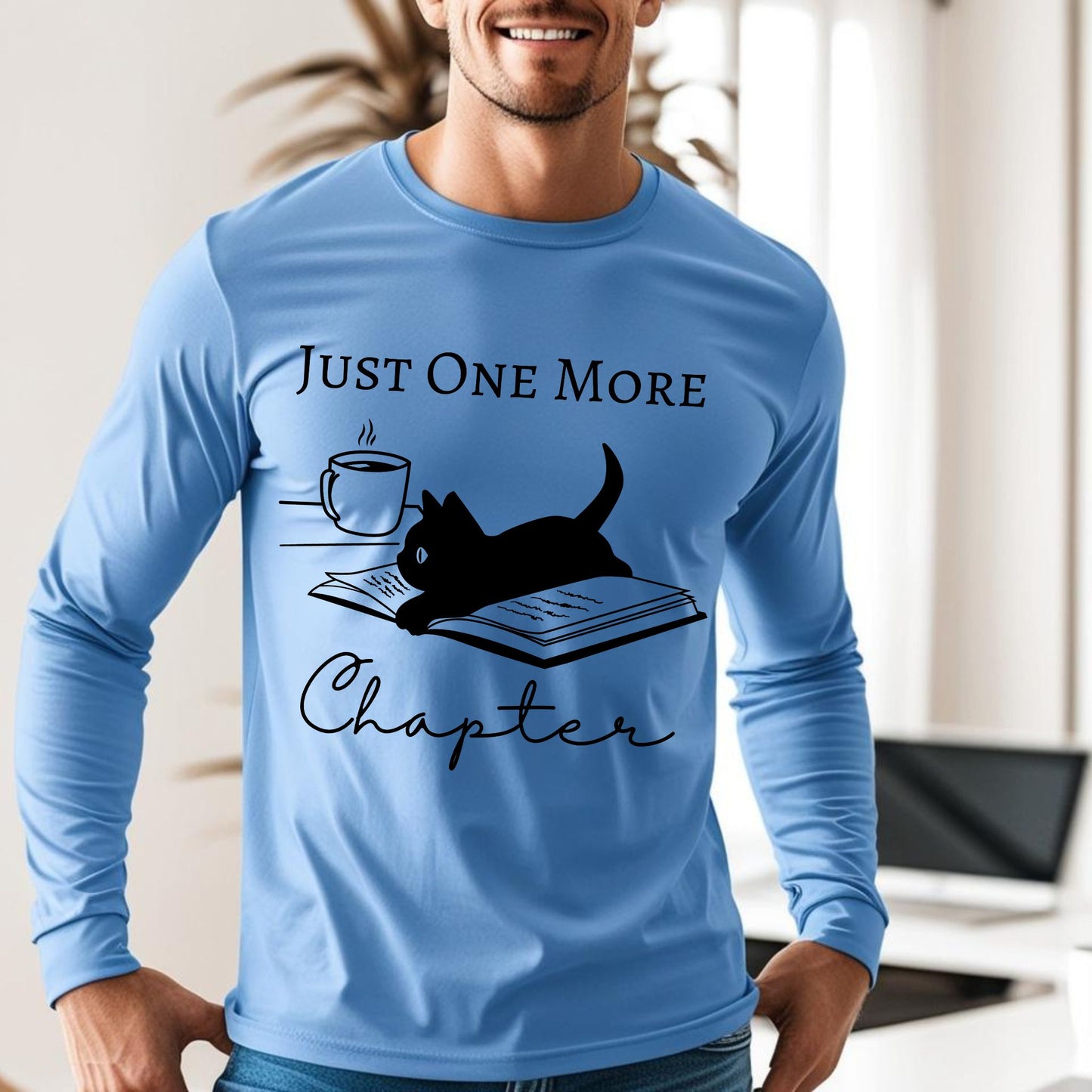 Just One More Chapter Tshirt Reading Shirt For Book Lover Gifts Bookish Gifts Cat Lover Tee Black Cat Gifts Long Sleeve Tee