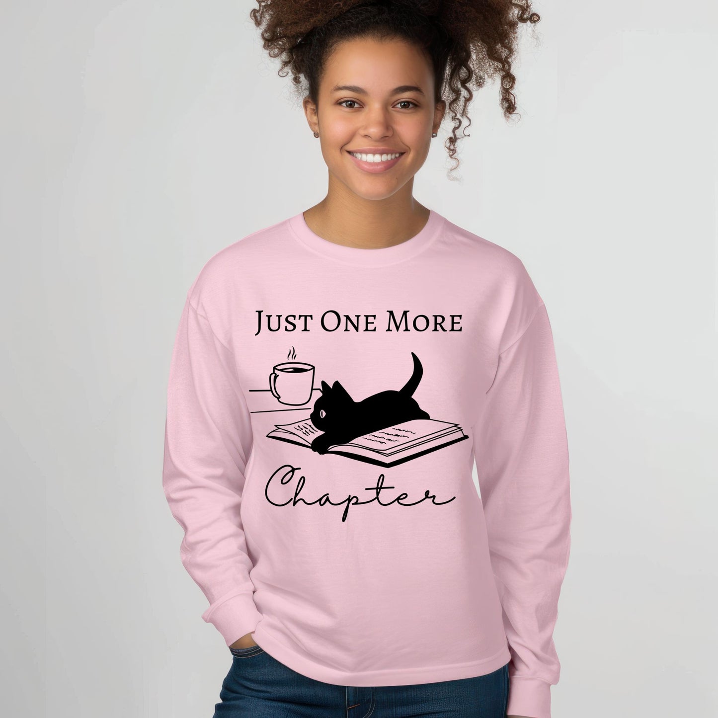 Just One More Chapter Tshirt Reading Shirt For Book Lover Gifts Bookish Gifts Cat Lover Tee Black Cat Gifts Long Sleeve Tee