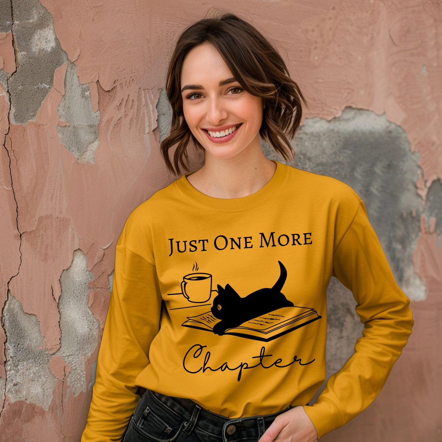 Just One More Chapter Tshirt Reading Shirt For Book Lover Gifts Bookish Gifts Cat Lover Tee Black Cat Gifts Long Sleeve Tee