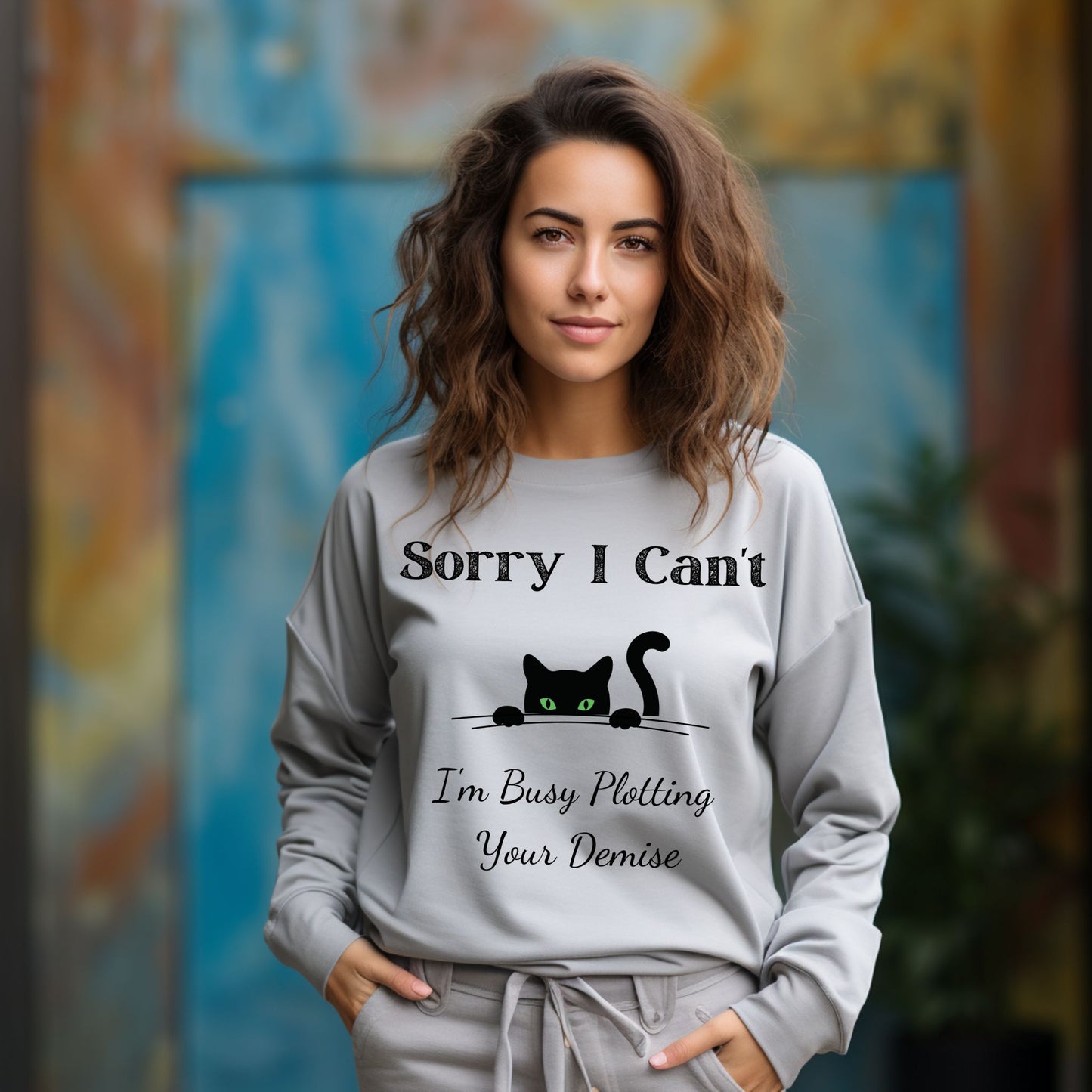 Peeking Black Cat Graphic T-Shirt Sorry I Can't I'm Plotting Your Demise Funny Cat Shirt Black Cat Tee Long Sleeve Tee