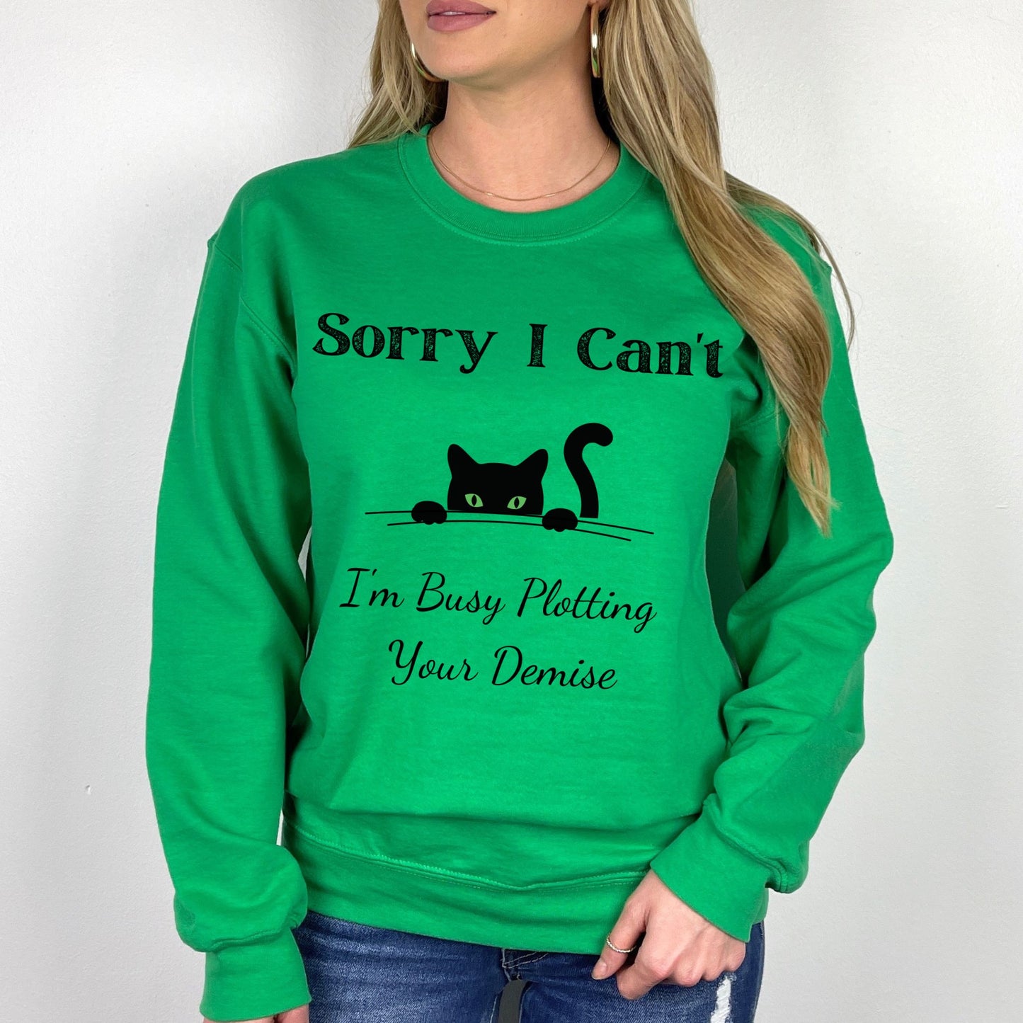 Peeking Black Cat Graphic T-Shirt Sorry I Can't I'm Plotting Your Demise Funny Cat Shirt Black Cat Tee Long Sleeve Tee