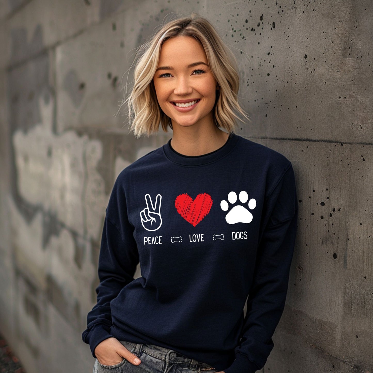 Peace Love Dogs Shirt Dog Lover Shirt Cute Dog Lover Tee with Peace Sign, Heart, and Paw Print Graphic Long Sleeve Tee