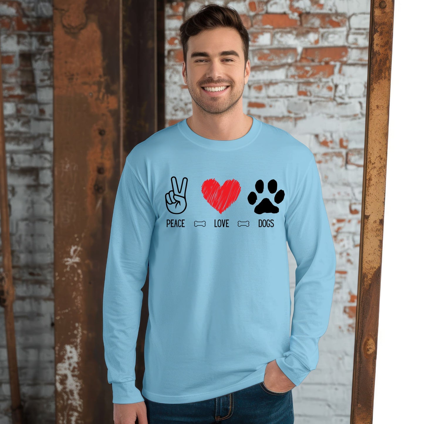 Peace Love Dogs Shirt Dog Lover Shirt Cute Dog Lover Tee with Peace Sign, Heart, and Paw Print Graphic Long Sleeve Tee