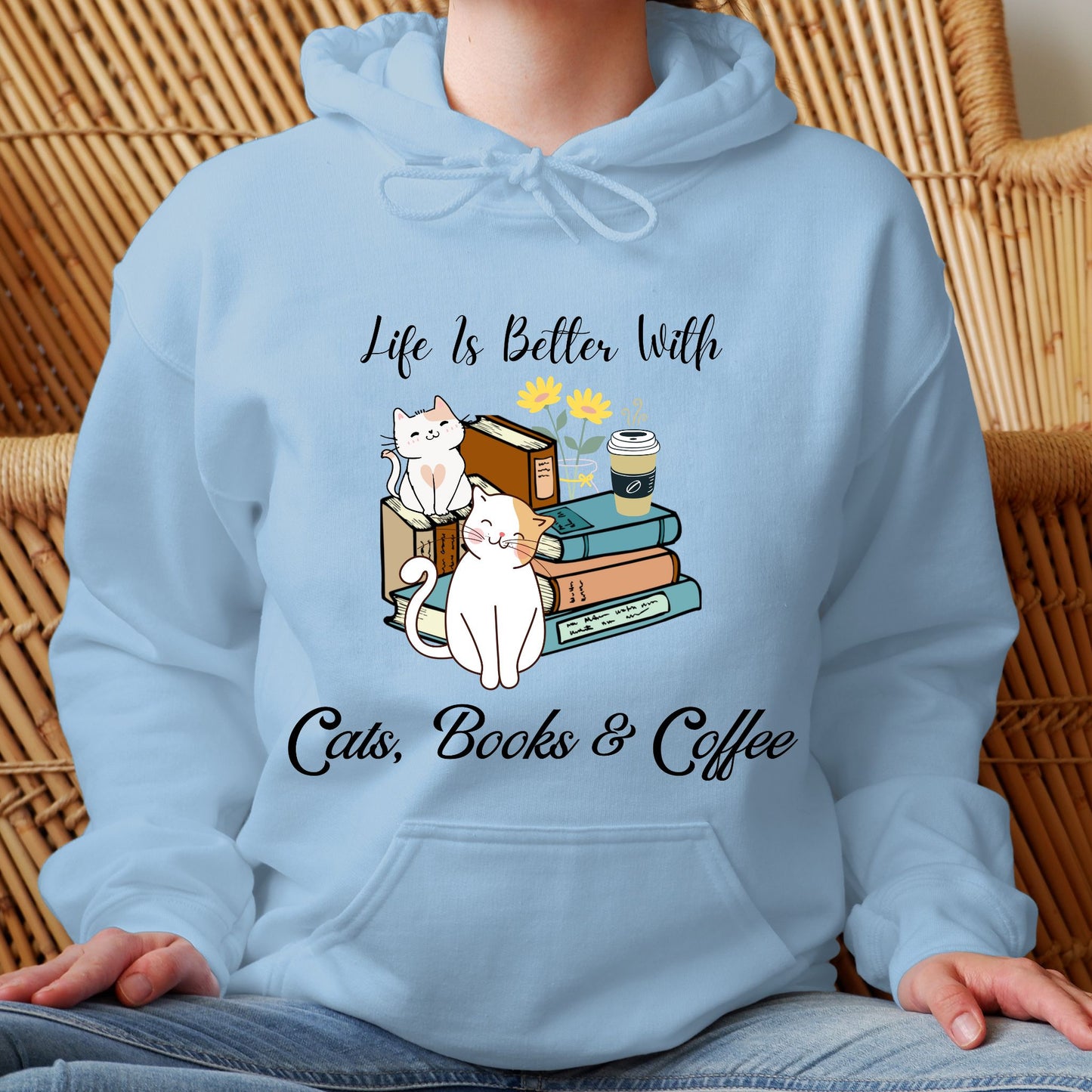 Cats Books And Coffee Hoodie Bookish Sweatshirt Bookworm Gift Reading Hoodie Bibliophile Gift Librarian Sweatshirt