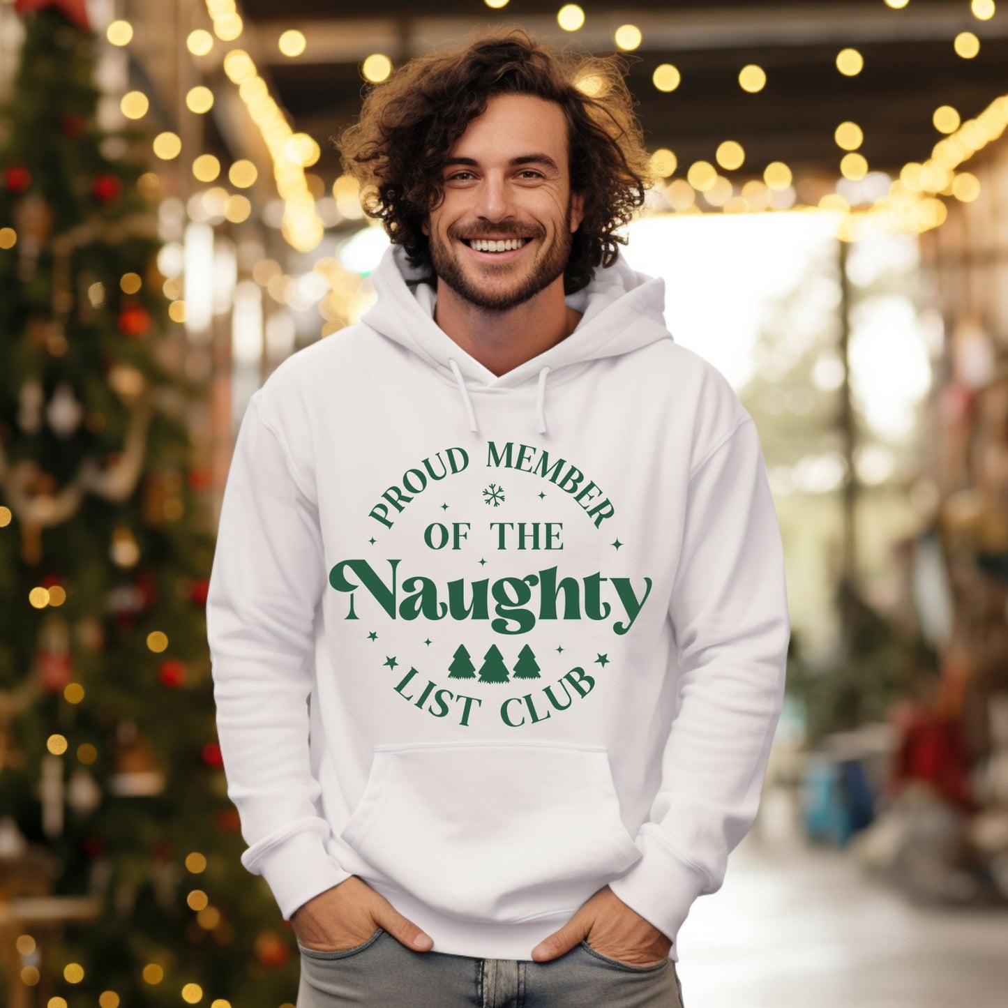 Funny Christmas Hoodie Proud Member of the Naughty List Club Sweatshirt Holiday Gift for Men & Women