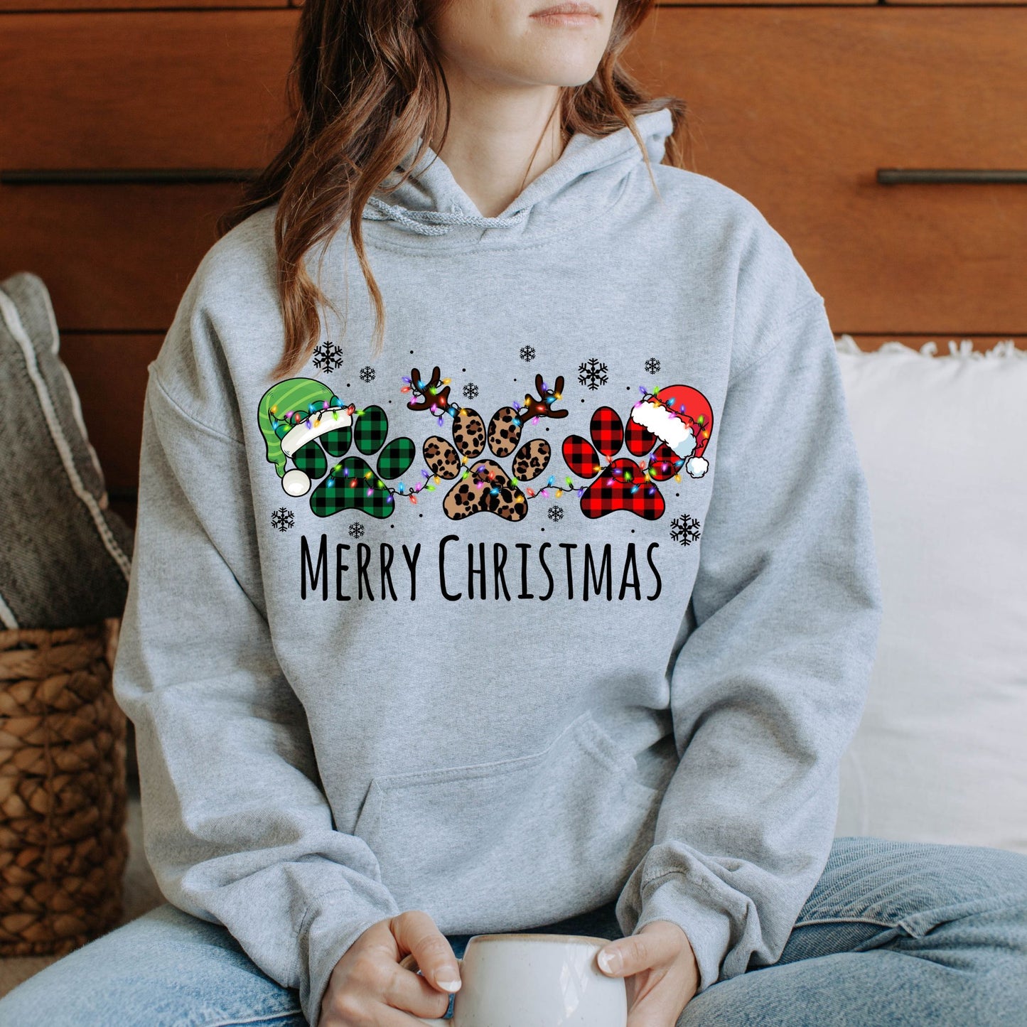 Pawprint Christmas Hoodie Merry Christmas Sweatshirt Pet Lover Christmas Sweatshirt Festive Holiday Hoodie