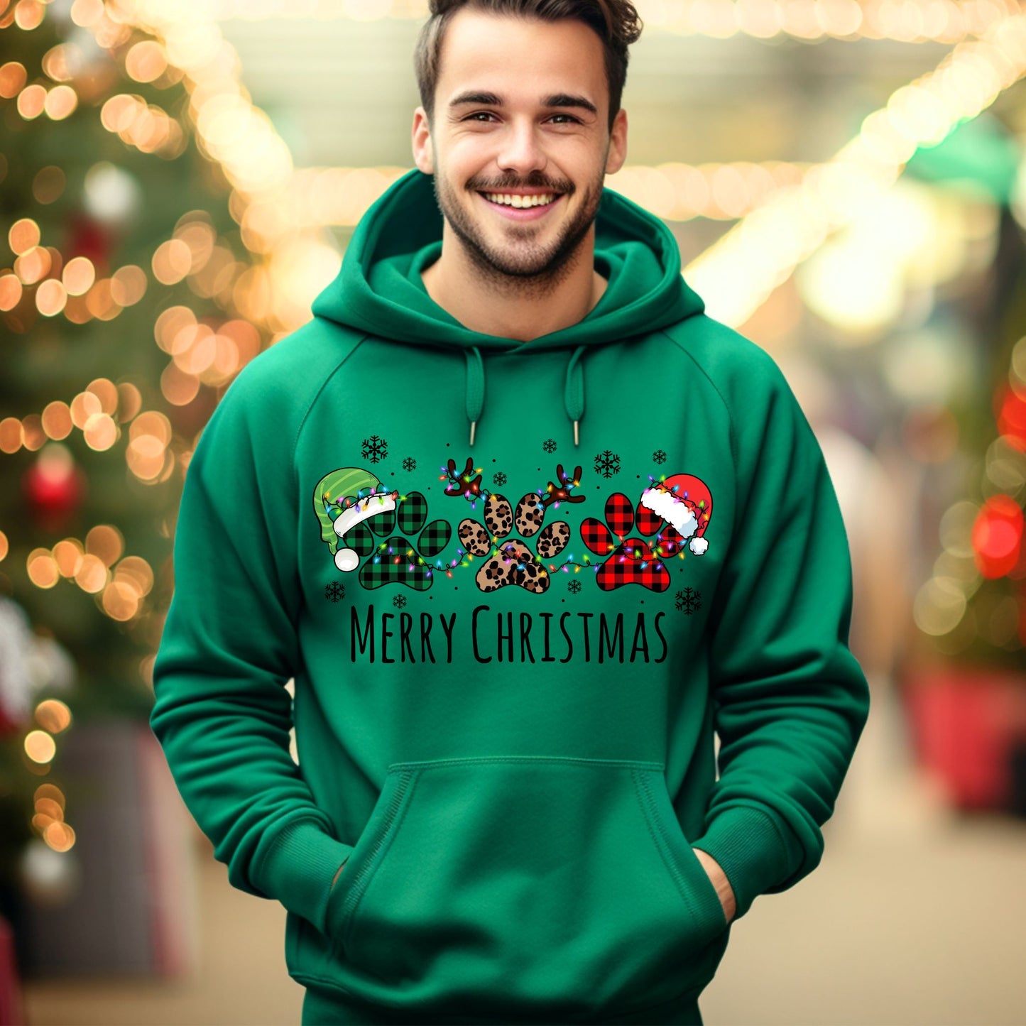 Pawprint Christmas Hoodie Merry Christmas Sweatshirt Pet Lover Christmas Sweatshirt Festive Holiday Hoodie