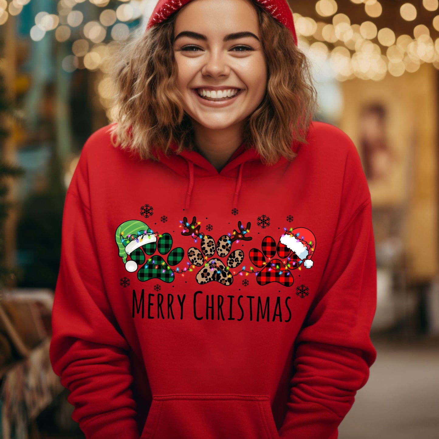 Pawprint Christmas Hoodie Merry Christmas Sweatshirt Pet Lover Christmas Sweatshirt Festive Holiday Hoodie