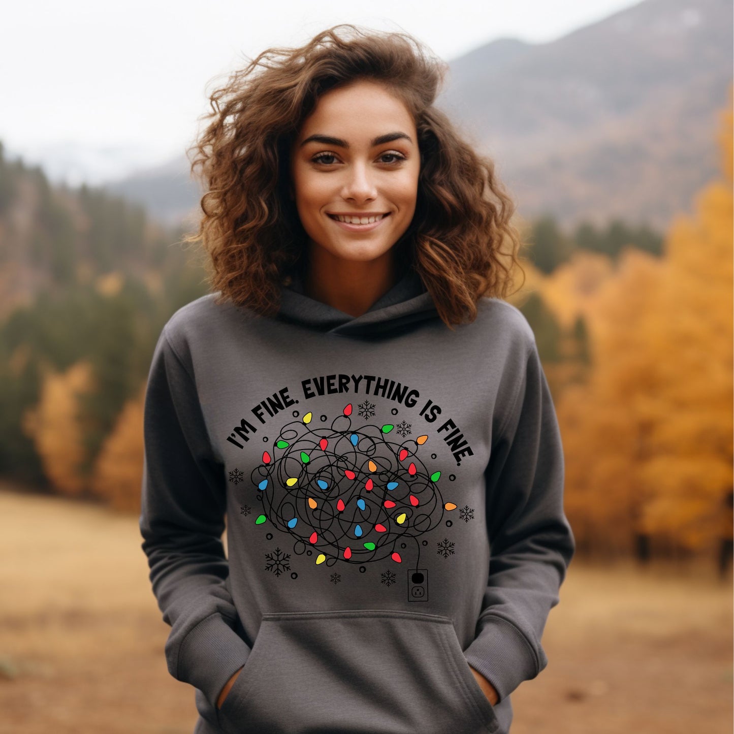 I'm Fine Christmas HoodieTangled Lights Design Funny Christmas Hoodie Festive Holiday Sweatshirt