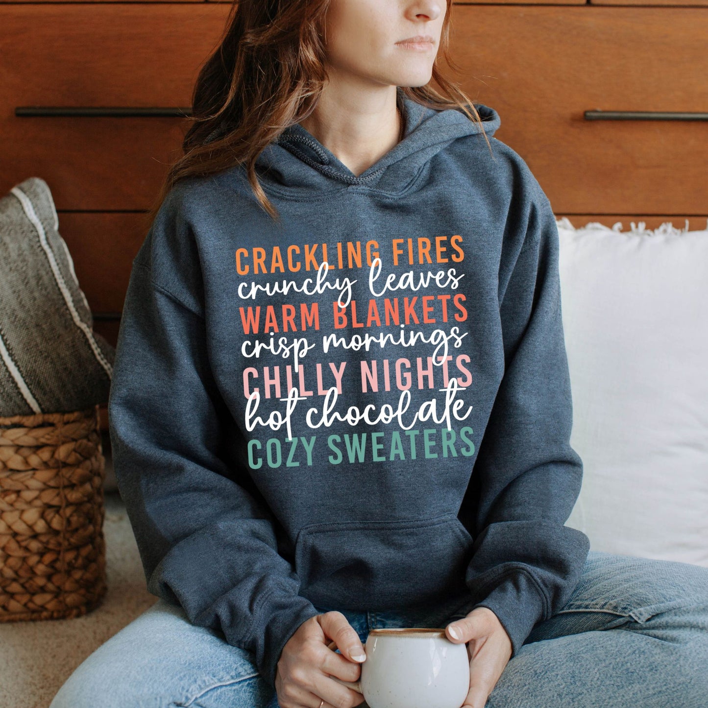 Cozy Fall Vibes Hoodie Autumn Text Graphic Sweatshirt Fall Lovers Shirt Crackling Fires and Cozy Sweaters Hoodie Fall Lover Gift