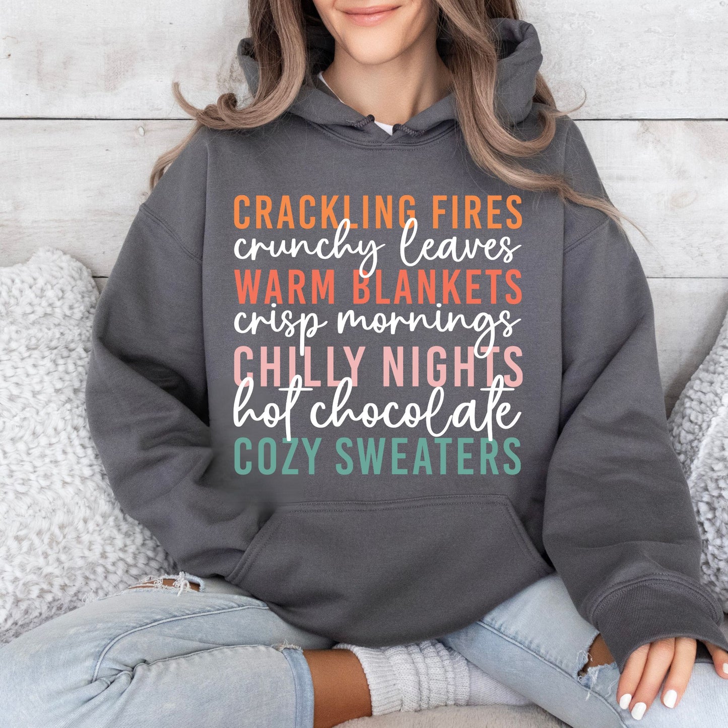 Cozy Fall Vibes Hoodie Autumn Text Graphic Sweatshirt Fall Lovers Shirt Crackling Fires and Cozy Sweaters Hoodie Fall Lover Gift
