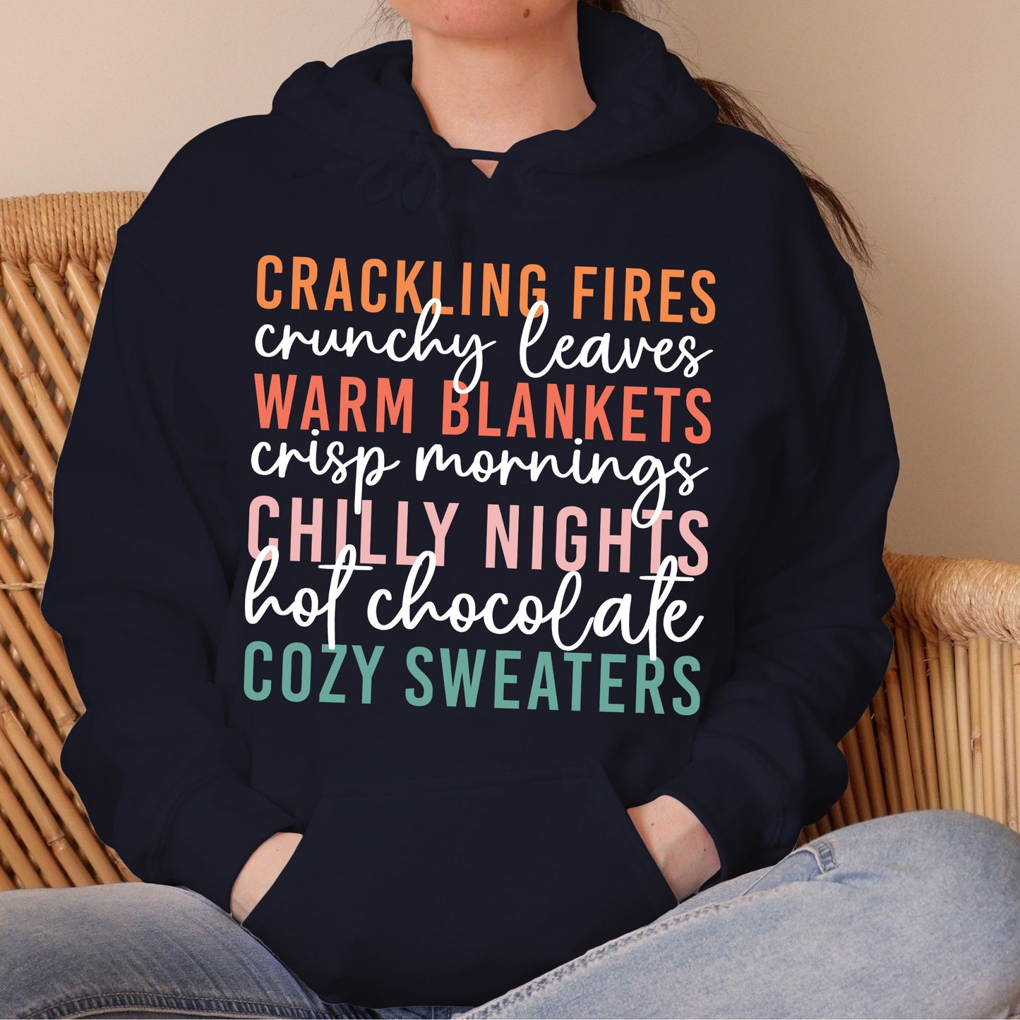 Cozy Fall Vibes Hoodie Autumn Text Graphic Sweatshirt Fall Lovers Shirt Crackling Fires and Cozy Sweaters Hoodie Fall Lover Gift