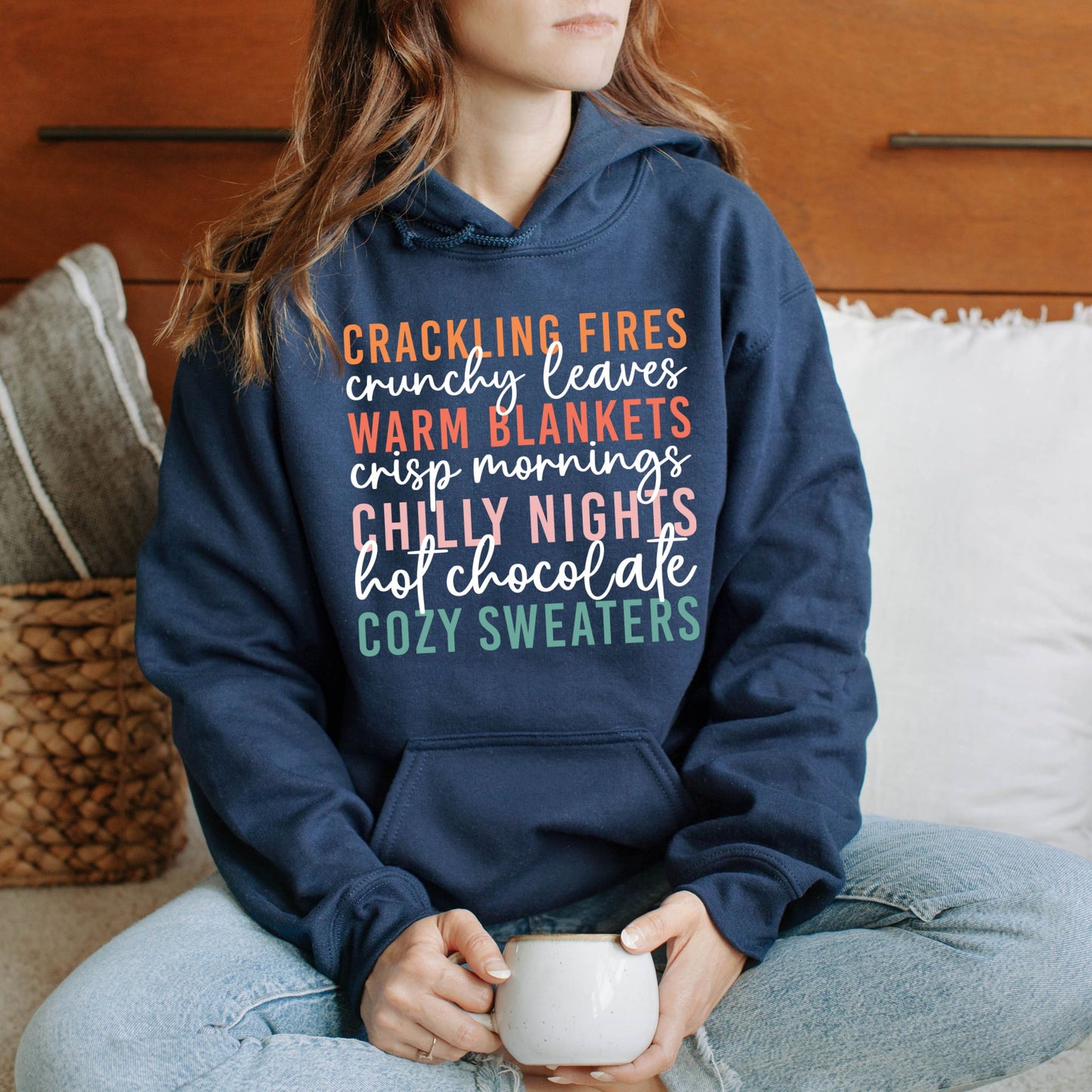 Cozy Fall Vibes Hoodie Autumn Text Graphic Sweatshirt Fall Lovers Shirt Crackling Fires and Cozy Sweaters Hoodie Fall Lover Gift