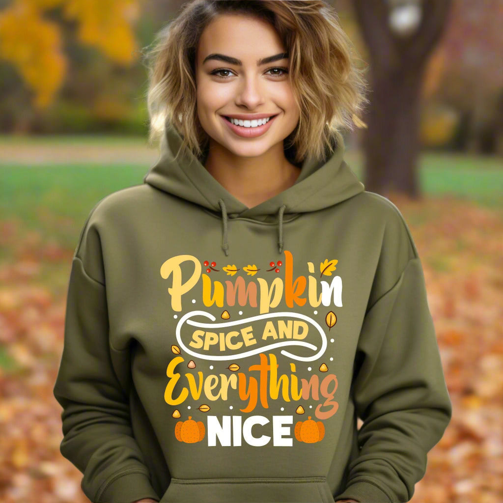Pumpkin Spice and Everything Nice Hoodie Cute Fall Sweatshirt Autumn Graphic Shirt for Pumpkin Lovers