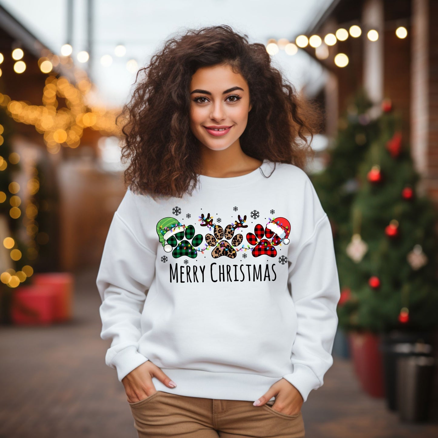 Pawprint Christmas Sweatshirt Merry Christmas Shirt Pet Lover Christmas Sweatshirt Festive Holiday Shirt